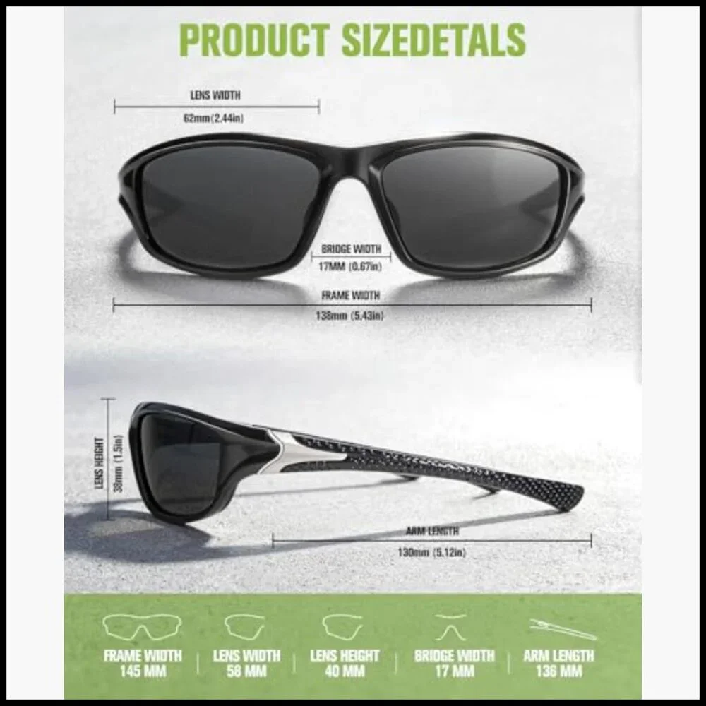Polarized Sports Sunglasses UV400 Protection for Driving Golf Cycling